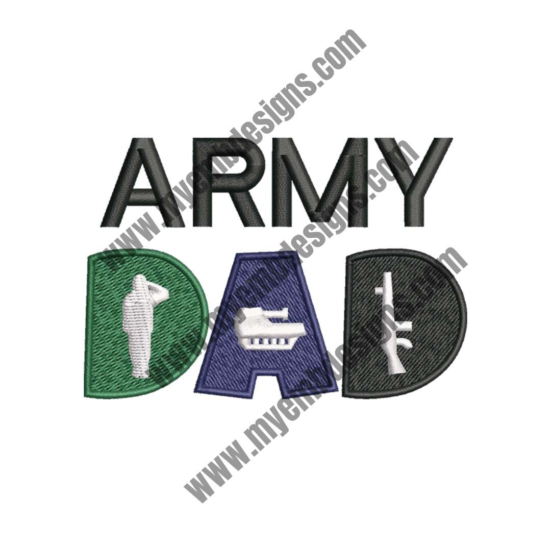 Army Dad Text Embroidery Design (2 sizes) — machine embroidery design