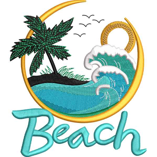 Beach Scenery Embroidery Design (2 sizes) — machine embroidery design