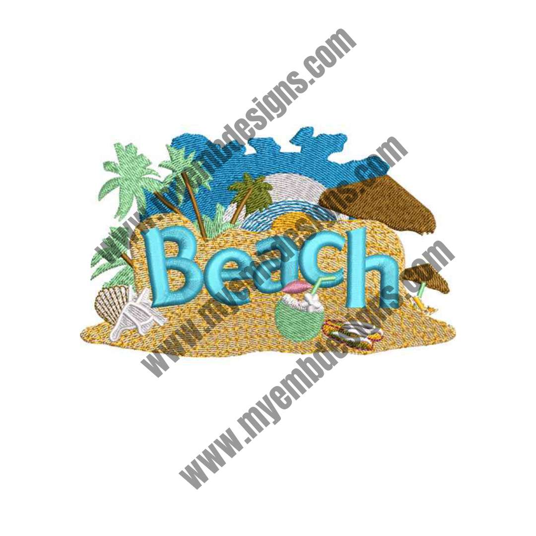 Beach with Palm Tree Design (2 sizes) — machine embroidery design