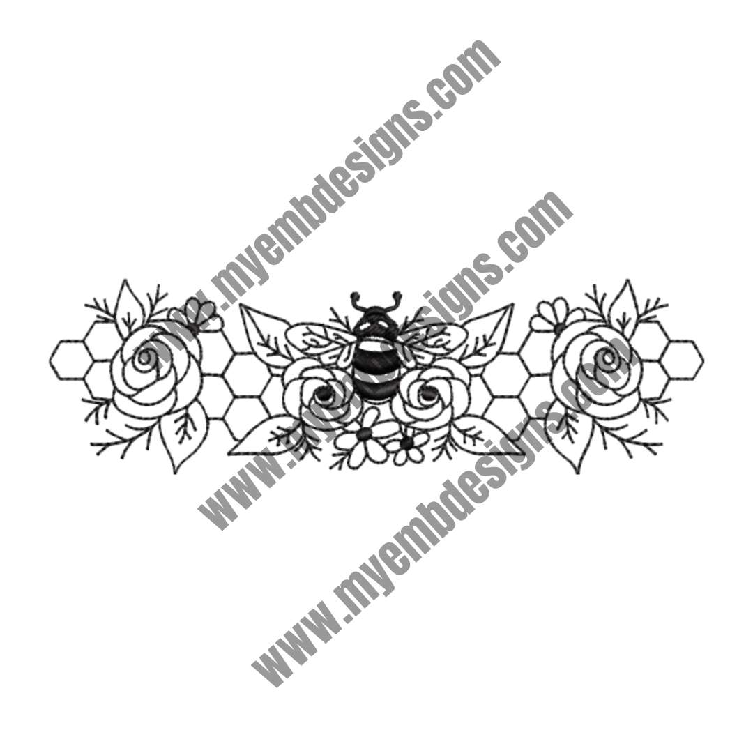 Bee on Flowers Embroidery Design (2 sizes) — machine embroidery design