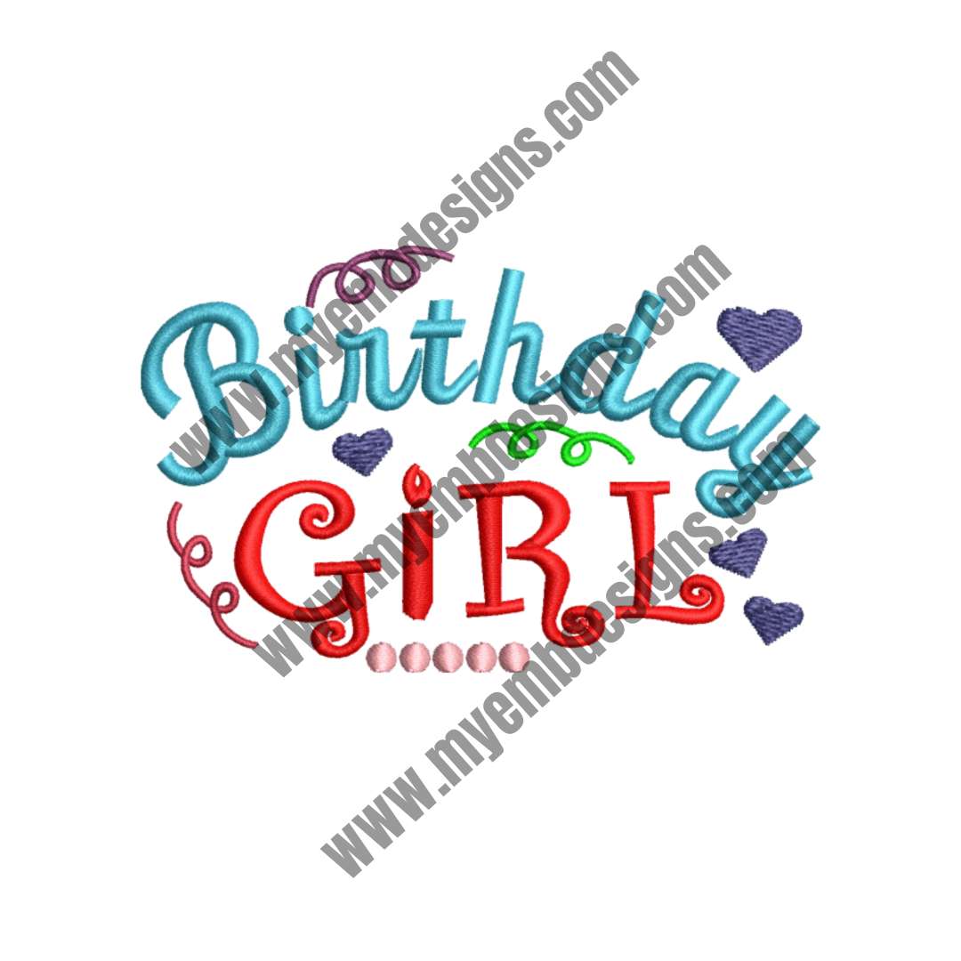 Birthday Girl Embroidery Design (2 sizes) — machine embroidery design