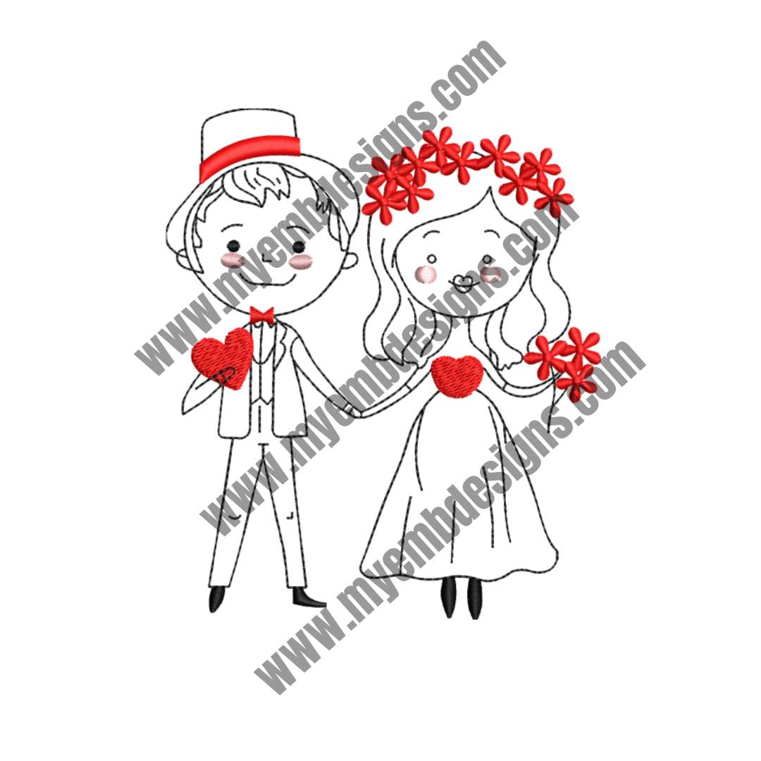 Bride and Groom Embroidery Design (2 sizes) — machine embroidery design