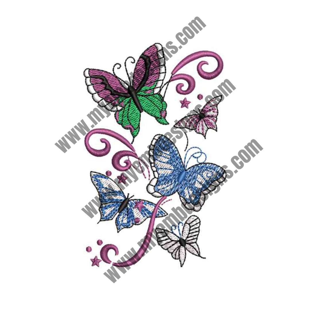 Butterfly Flowers Embroidery Design (2 sizes) — machine embroidery design
