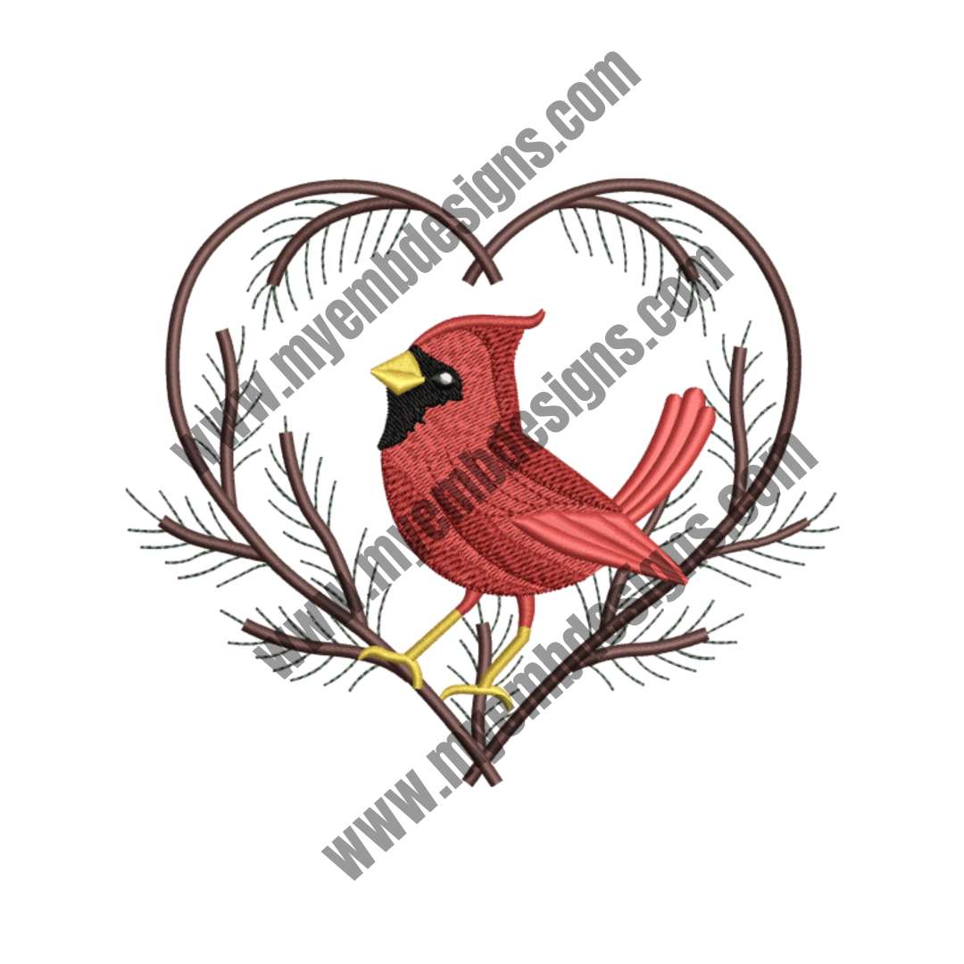 Cardinal Bird Embroidery Design (2 sizes) — machine embroidery design