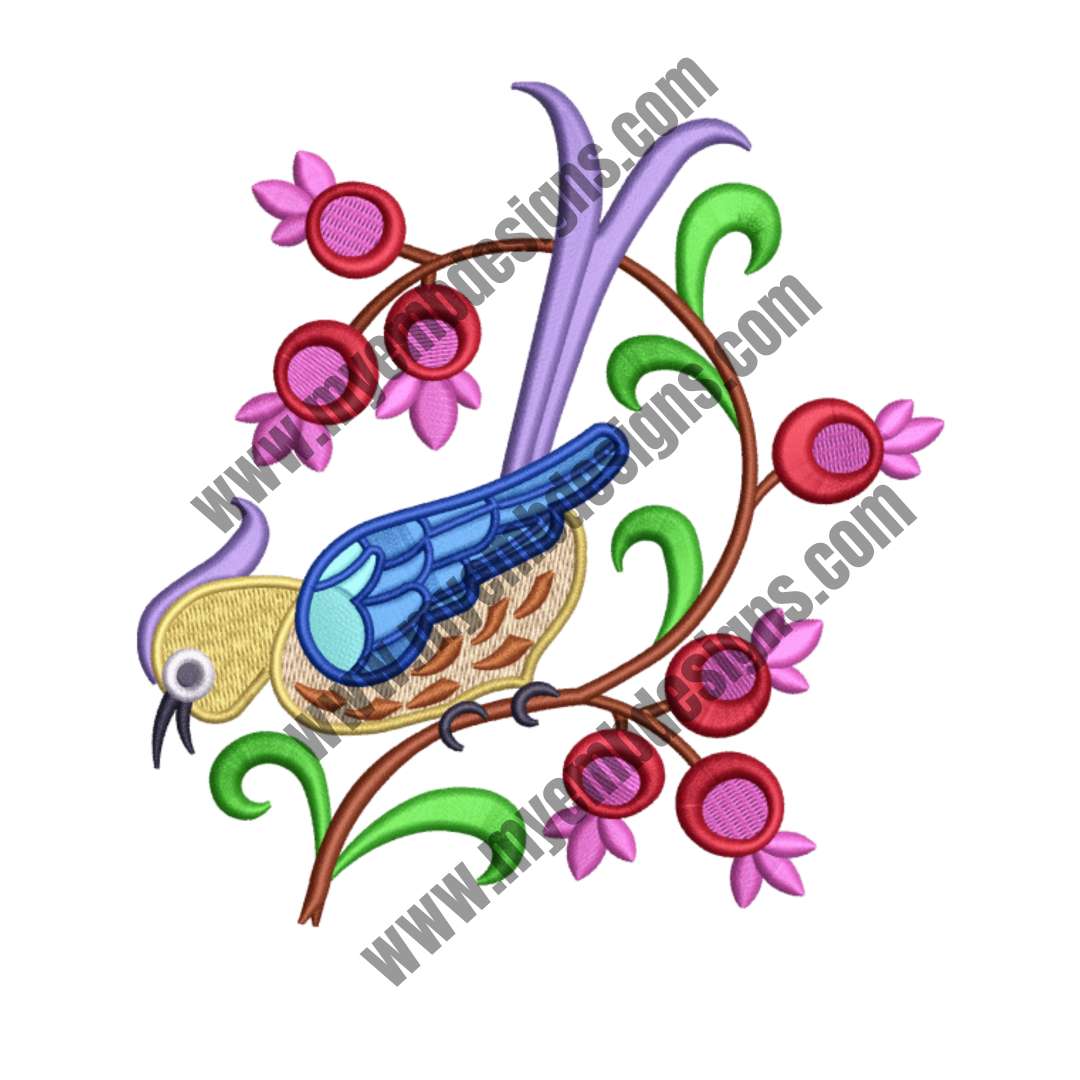 Colorful Bird Embroidery Design (2 sizes) — machine embroidery design