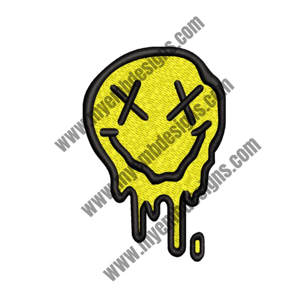 Melting Smiley Face Embroidery Design (2 sizes) — machine embroidery design