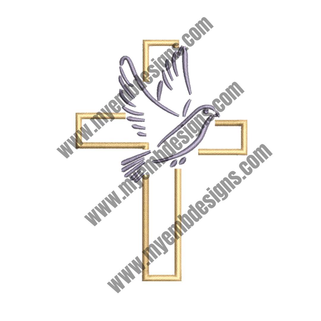 Dove and Cross Embroidery Design (2 sizes) — machine embroidery design