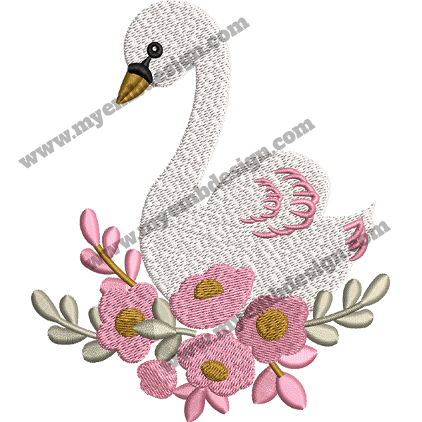 Swan With Flowers Embroidery Designs (2 sizes) — machine embroidery design