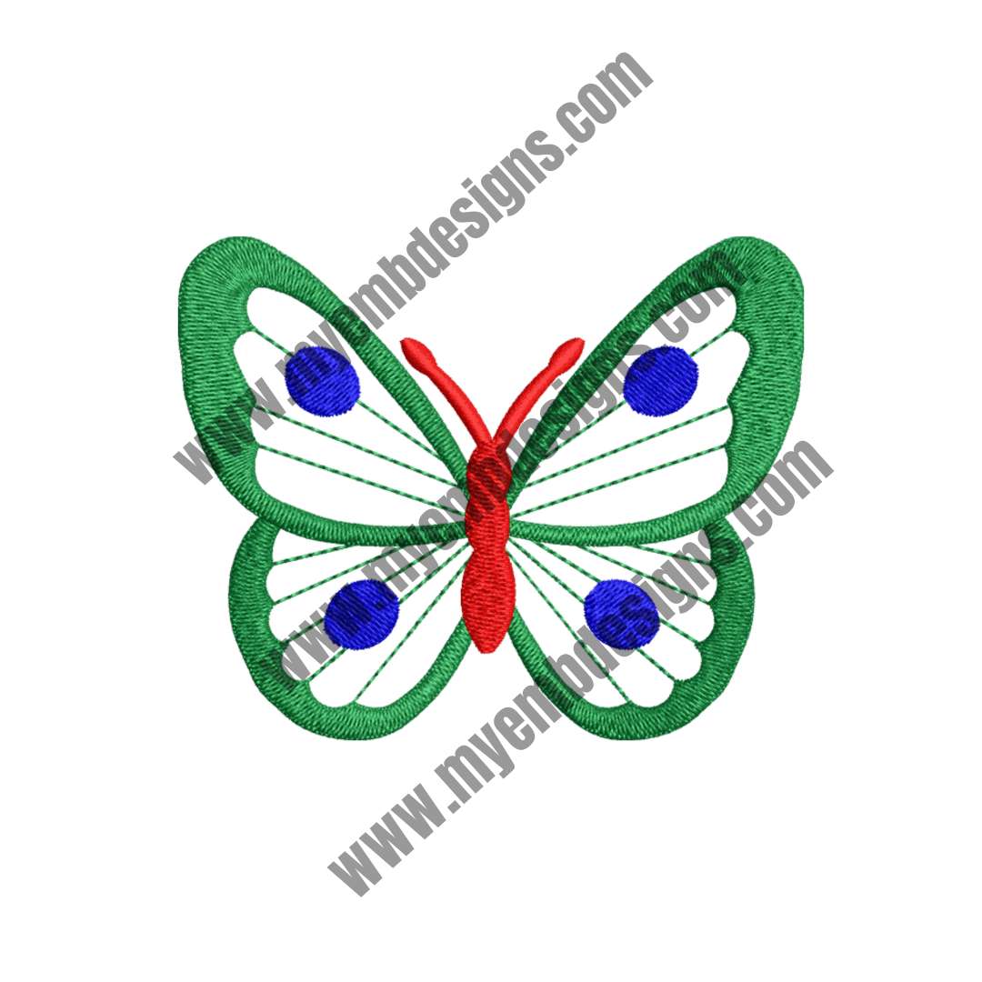 Green Red Butterfly Embroidery Design (2 sizes) — machine embroidery design
