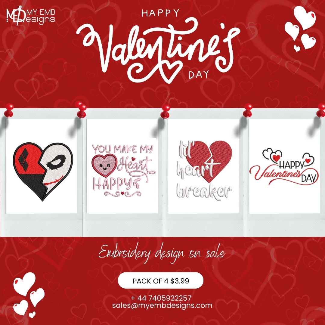 Pack of 4 Heart Embroidery Design — machine embroidery design