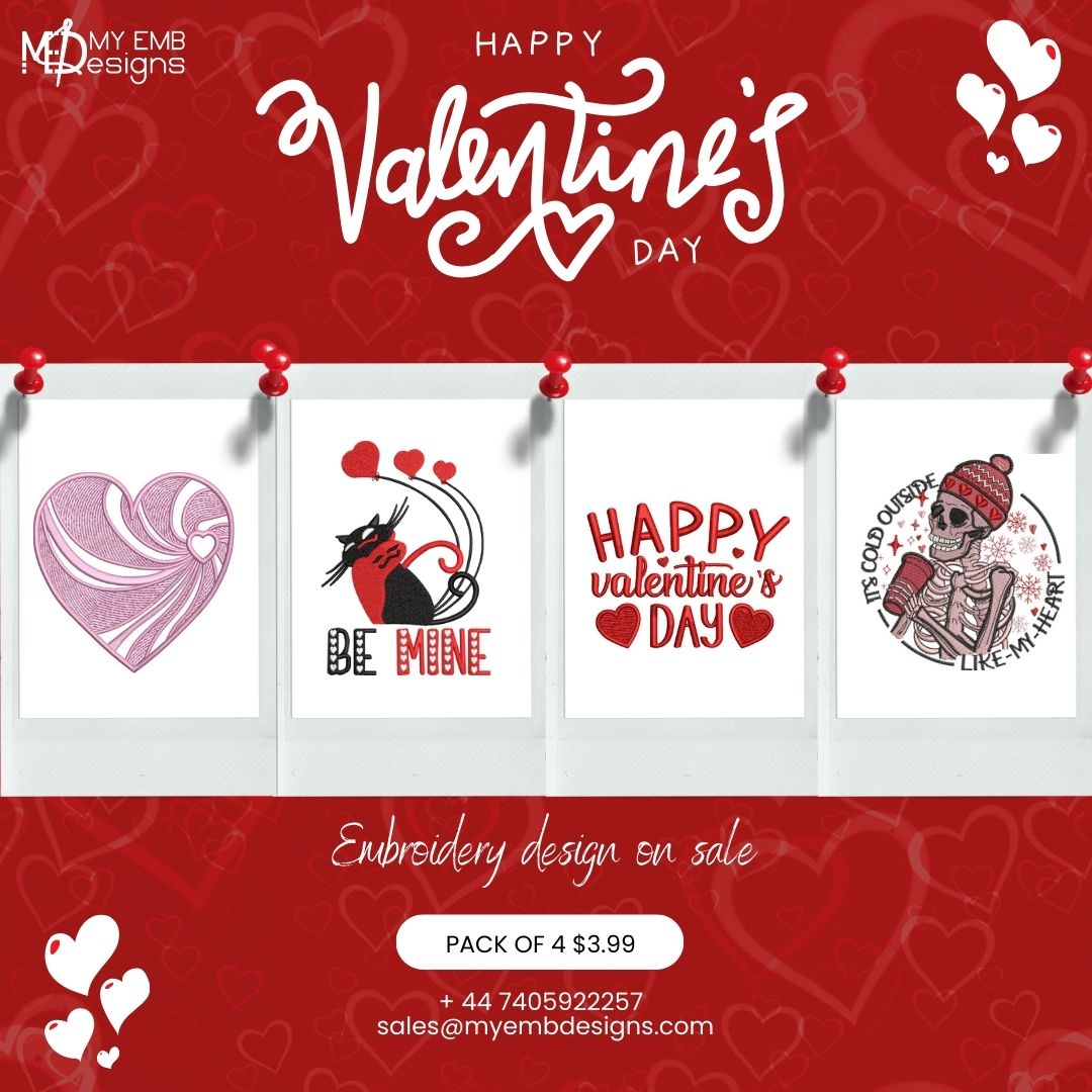 Pack of 4 Valentine Embroidery Design — machine embroidery design