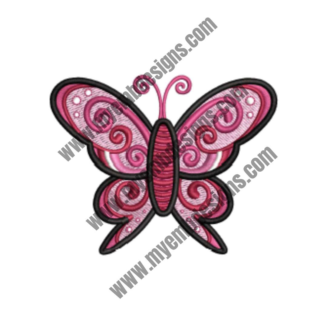 Pink Butterfly Embroidery Design (2 sizes) — machine embroidery design