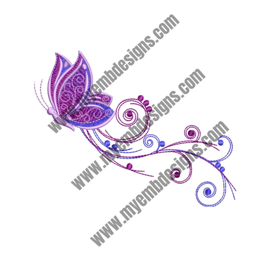 Purple Butterfly Embroidery Design (2 sizes) — machine embroidery design