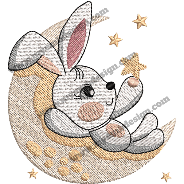 Rabbit on the Moon Embroidery Design ( 2 sizes) — machine embroidery design