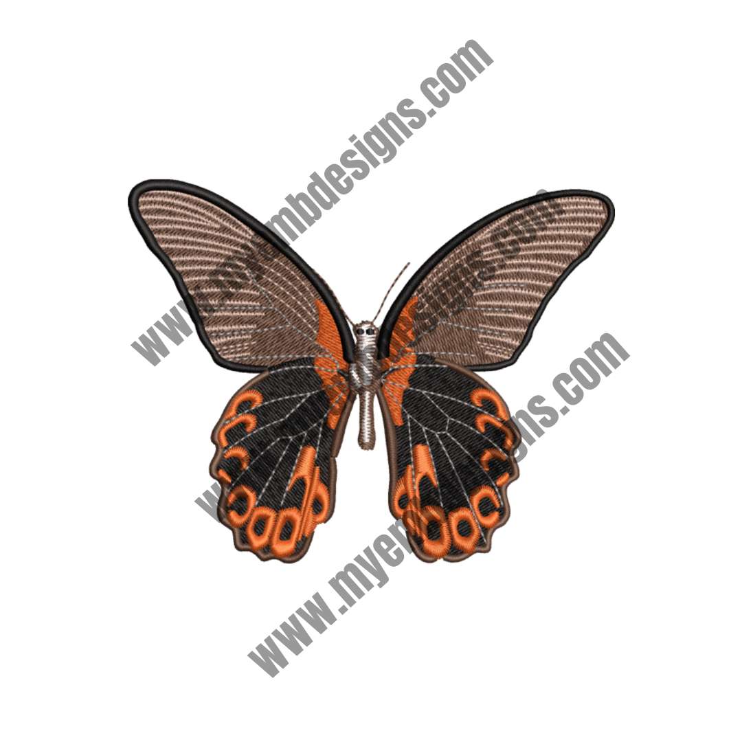 Scarlet Mormon Butterfly Embroidery Design (2 sizes) — machine embroidery design