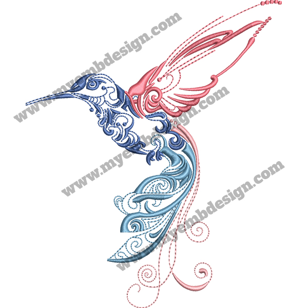 Tribal Hummingbird Embroidery Design (2 sizes) — machine embroidery design