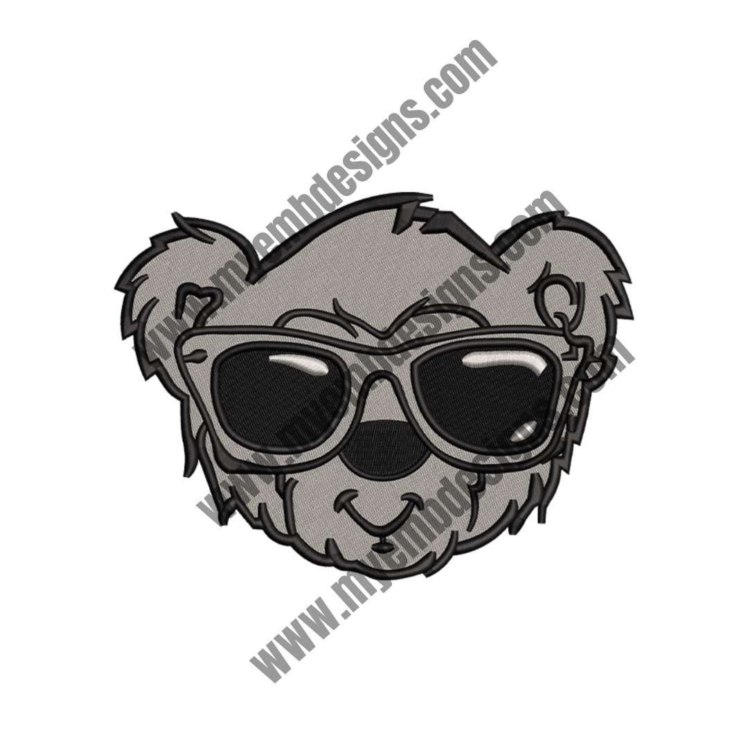 Teddy Bear Wearing Sunglasses (2 sizes) — machine embroidery design