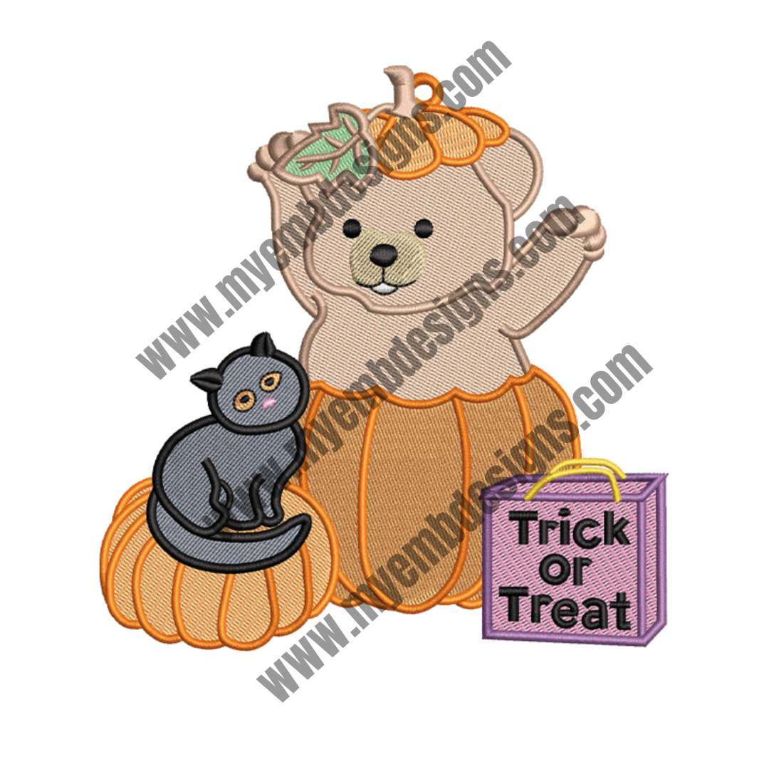 Teddy bear with a Pumpkin Design (2 sizes) — machine embroidery design