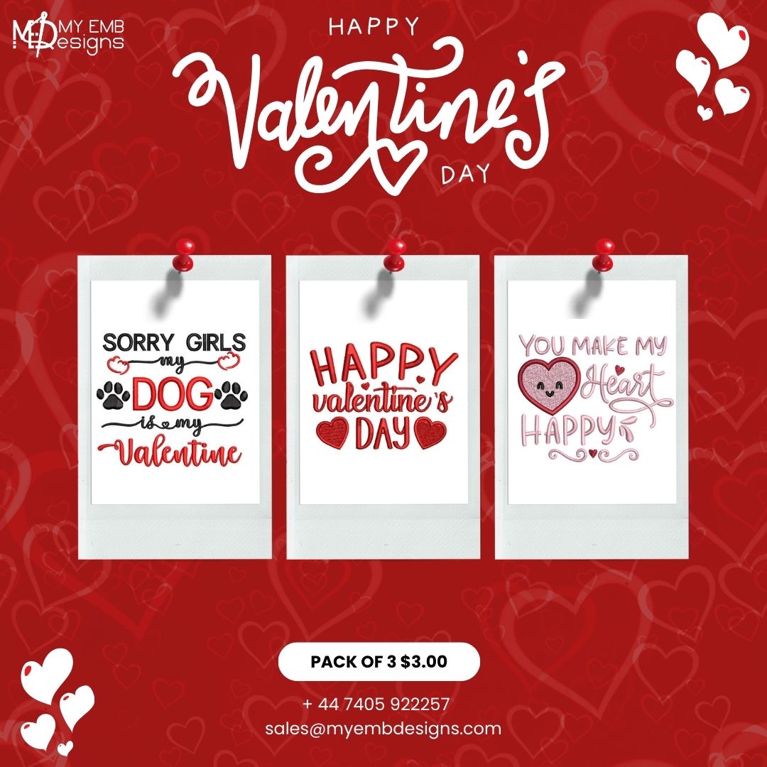Pack of 3 Valentine Quotes Embroidery Design — machine embroidery design