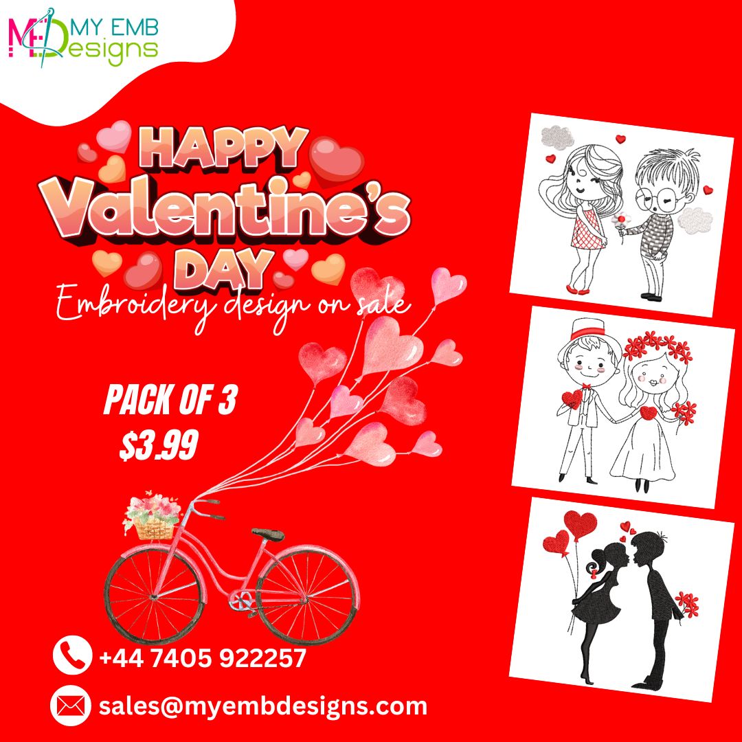 Pack of 3 Valentine's Day Embroidery Designs — machine embroidery design