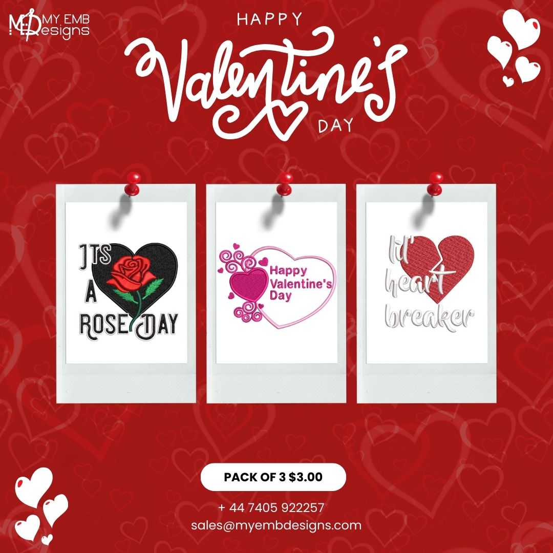 Pack of 3 Hearts Embroidery Design (2 sizes) — machine embroidery design