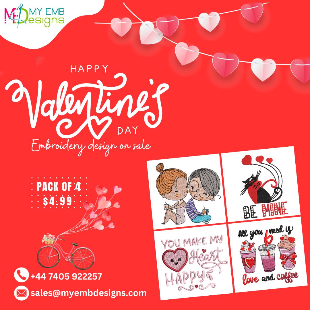 Pack of 4 Valentine's Day Embroidery Design — machine embroidery design