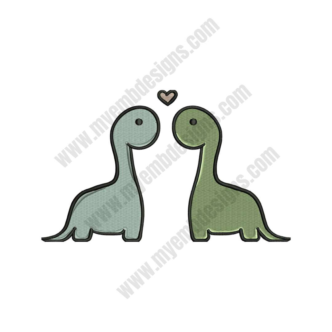 Dino Couple Embroidery Design (3 sizes) — machine embroidery design