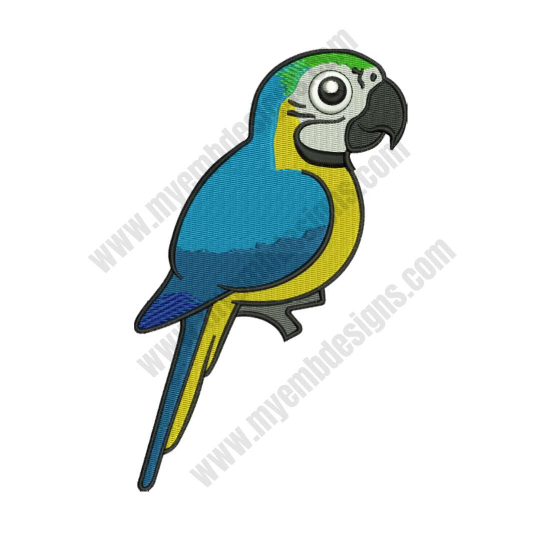 Blue Parrot Embroidery Design (3 sizes) — machine embroidery design