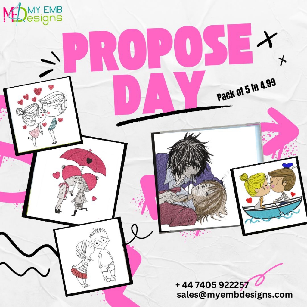 Propose Day Embroidery Design Pack of 5 — machine embroidery design