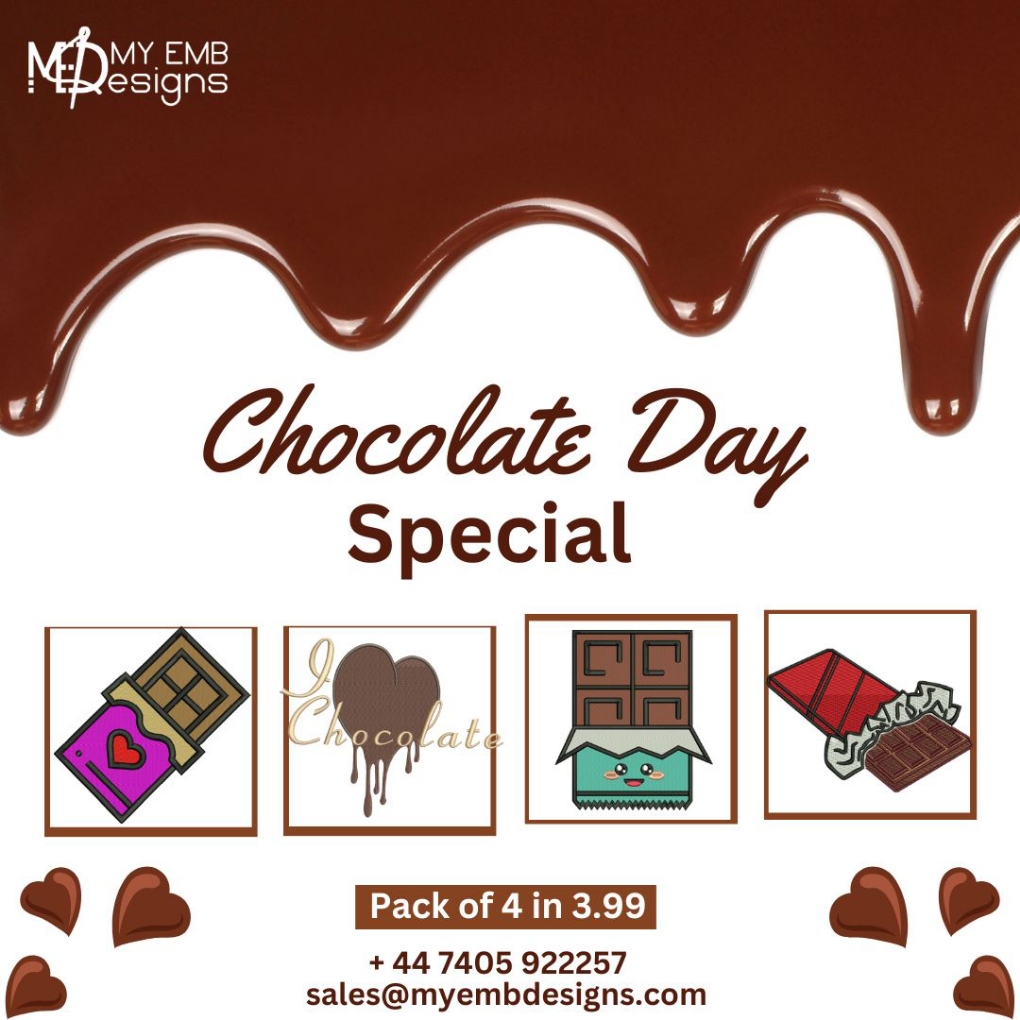 Chocolate Day Embroidery Design Pack of 4 — machine embroidery design