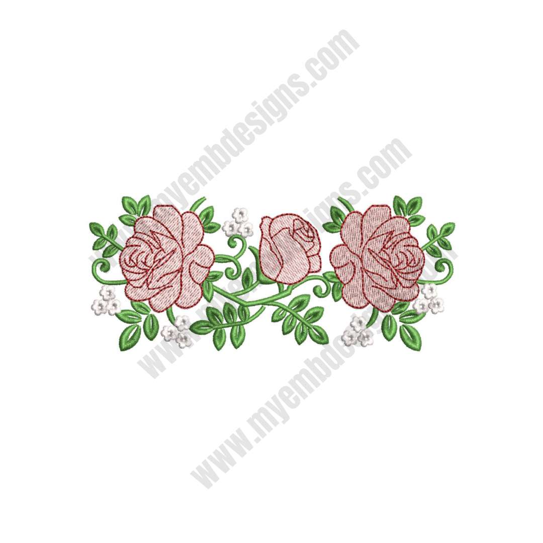 Pink Rose Border Embroidery Design (2 sizes) — machine embroidery design