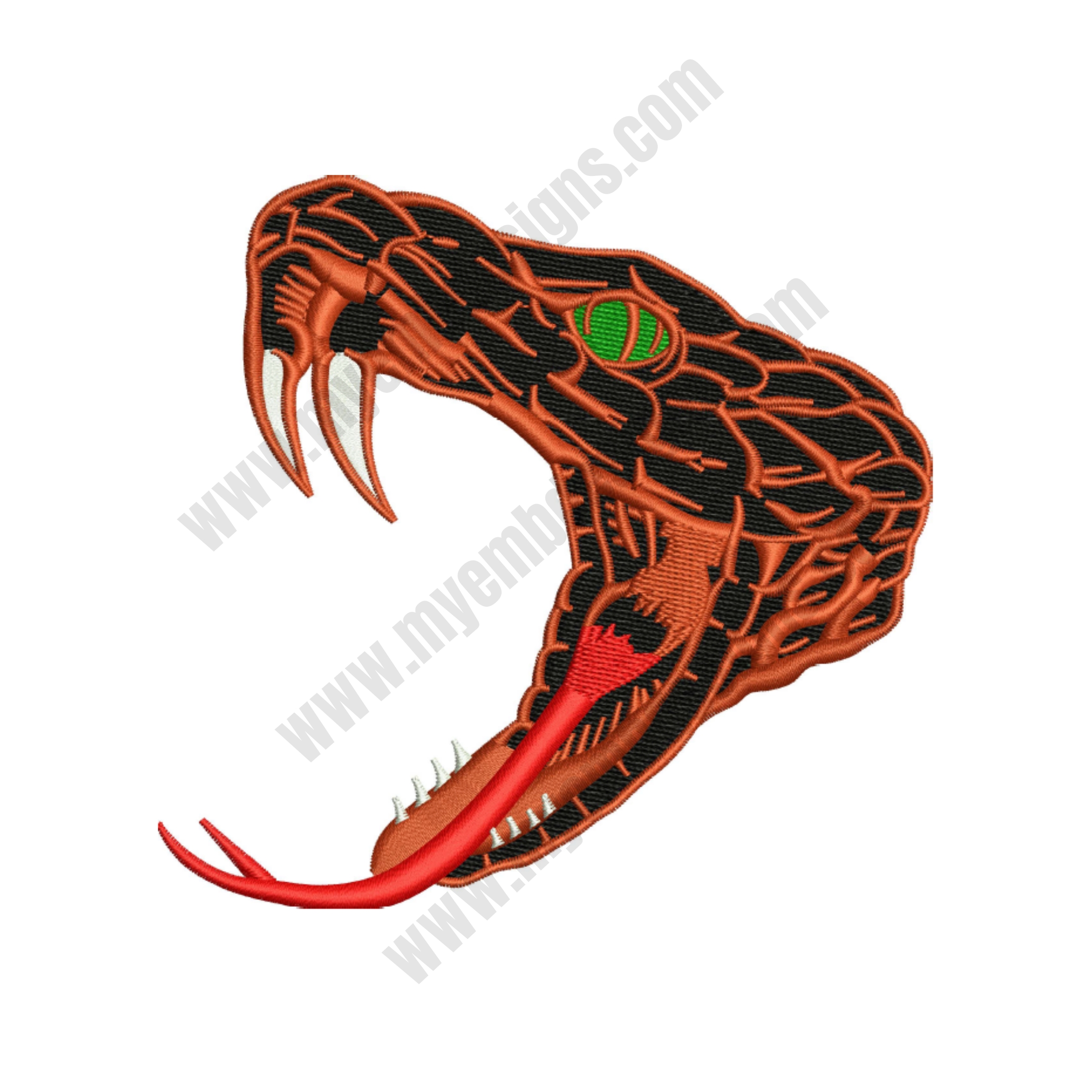 Snake Face Embroidery Design (2 sizes) — machine embroidery design