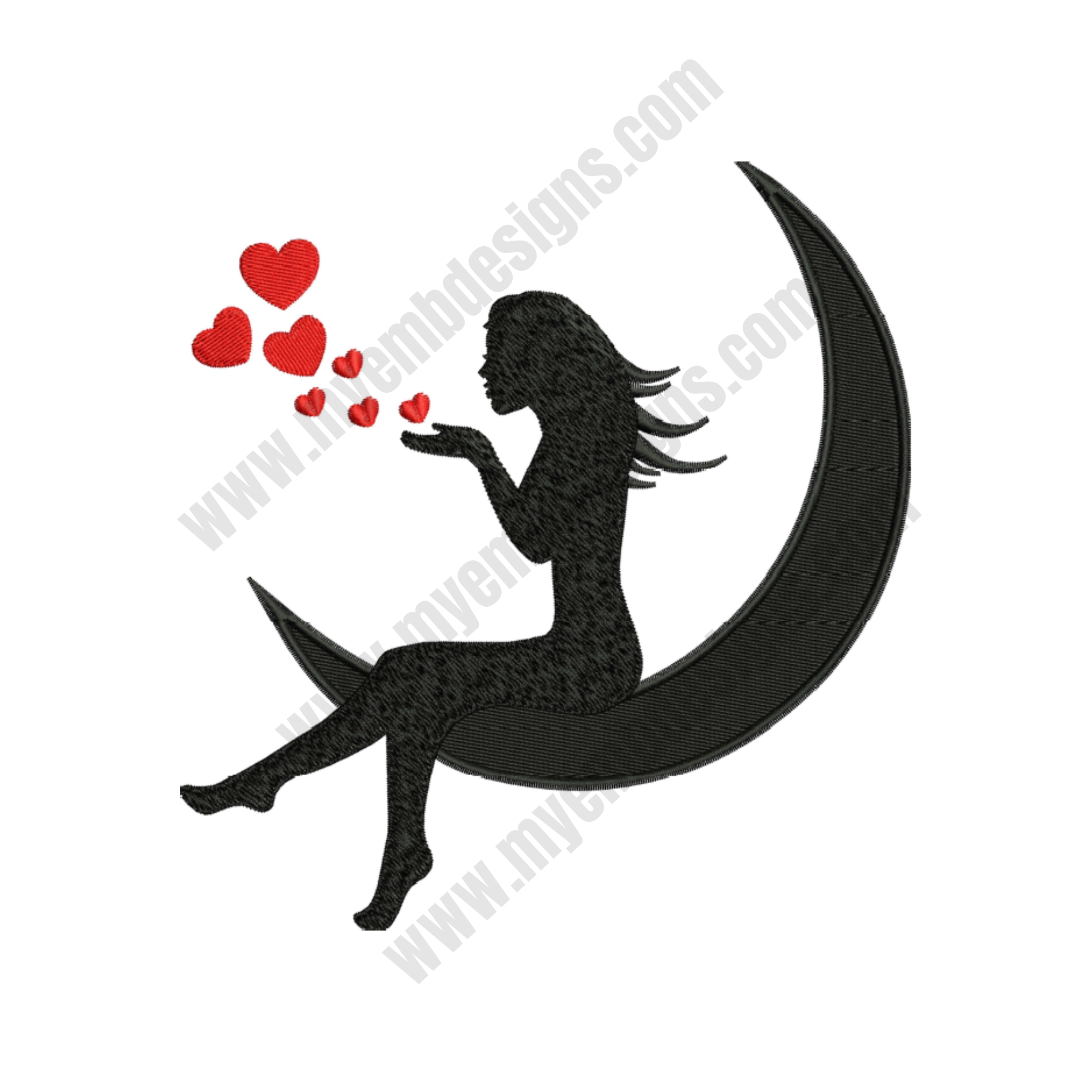 Girl On Moon Embroidery Design (3 sizes) — machine embroidery design