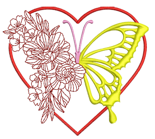Butterfly in Heart Embroidery Designs (3 sizes) — machine embroidery design
