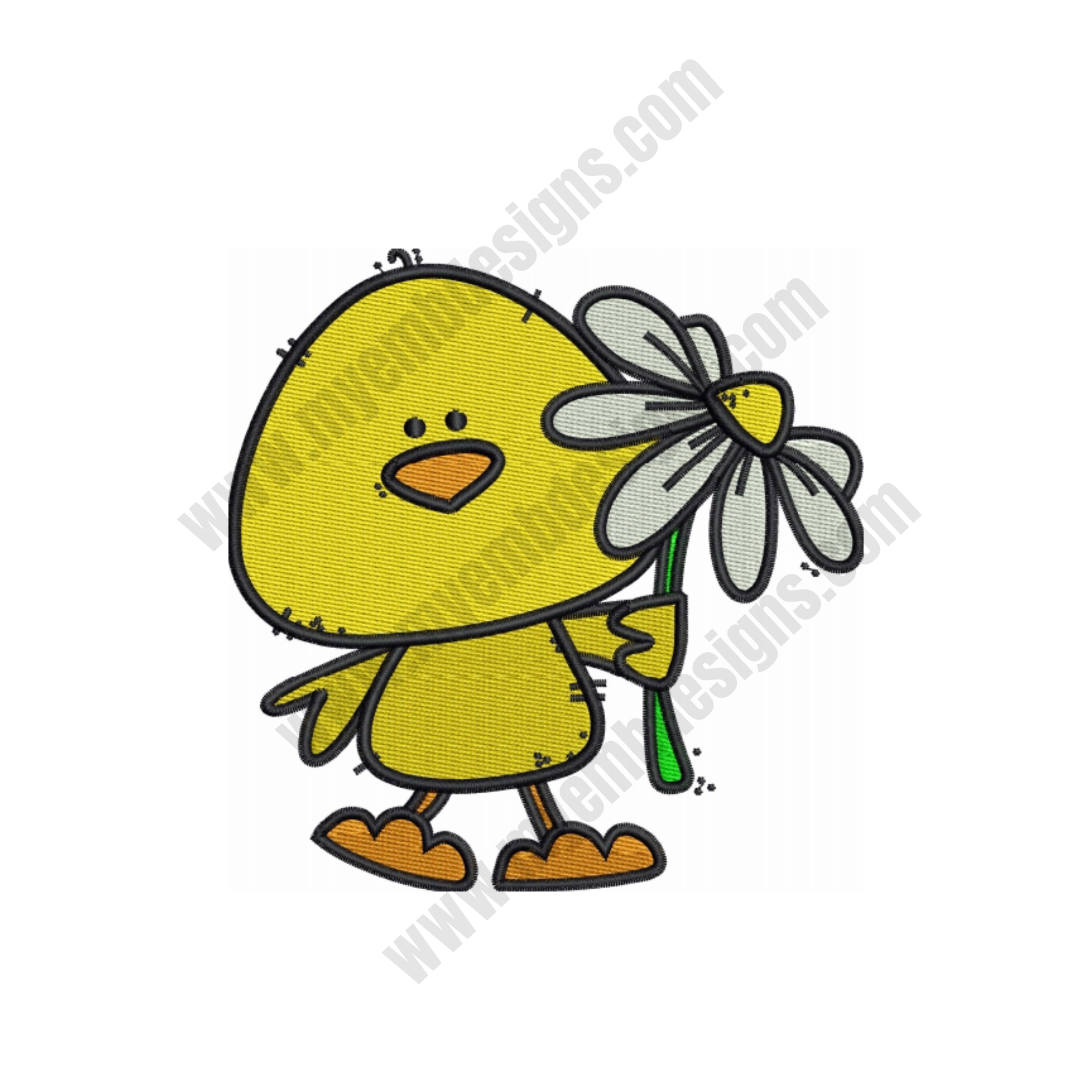 Chick With Flower Embroidery Designs (2 sizes) — machine embroidery design