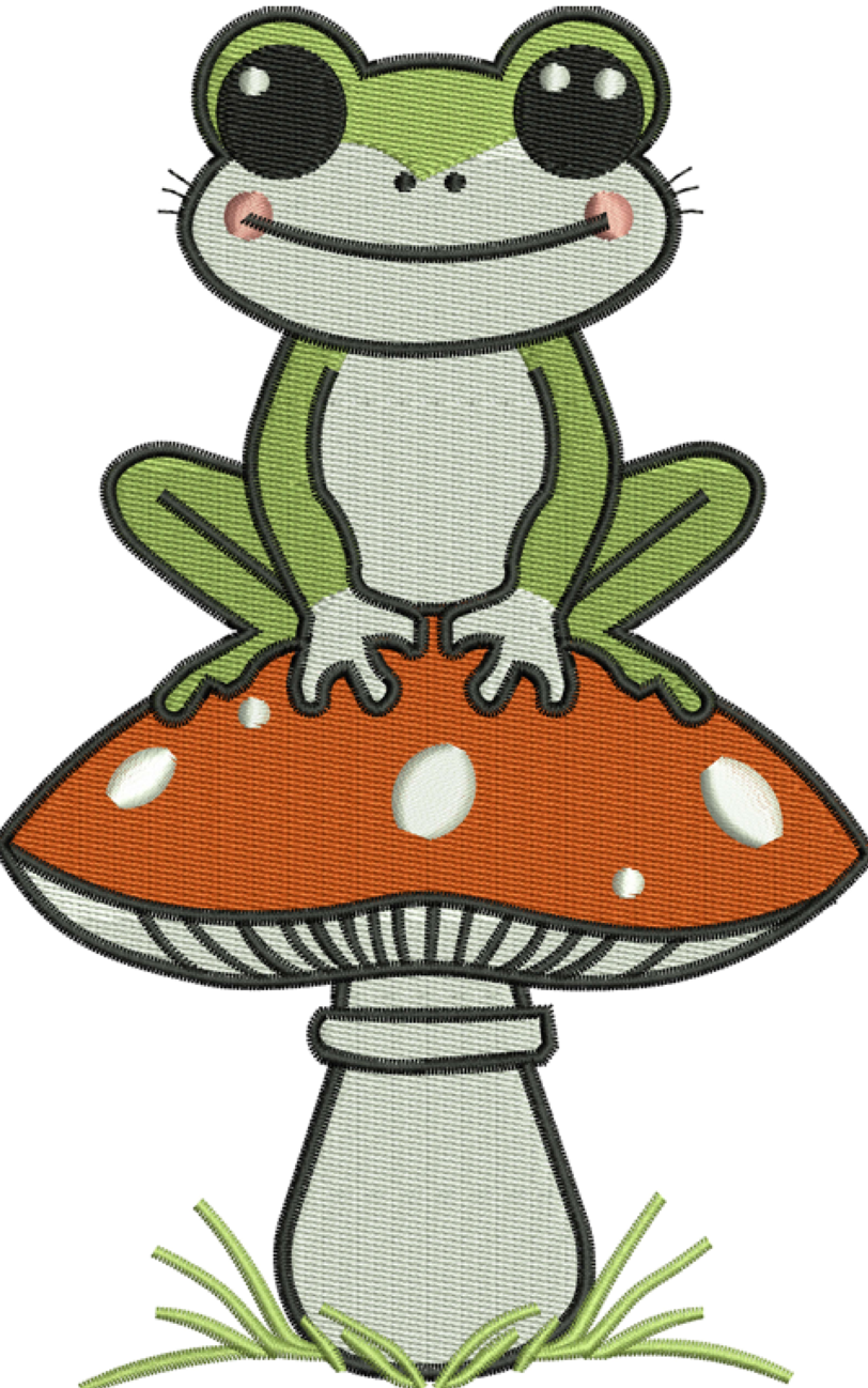 Frog On Mashroom Embroidery Designs